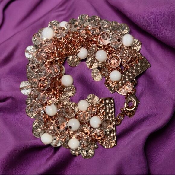 RJ Graziano “Pretty Pretty” White and Clear Beaded Rose GoldTone Bracelet - Picture 1 of 5